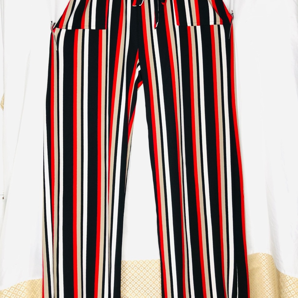 Striped Paper Bag Waist Palazzo Pants